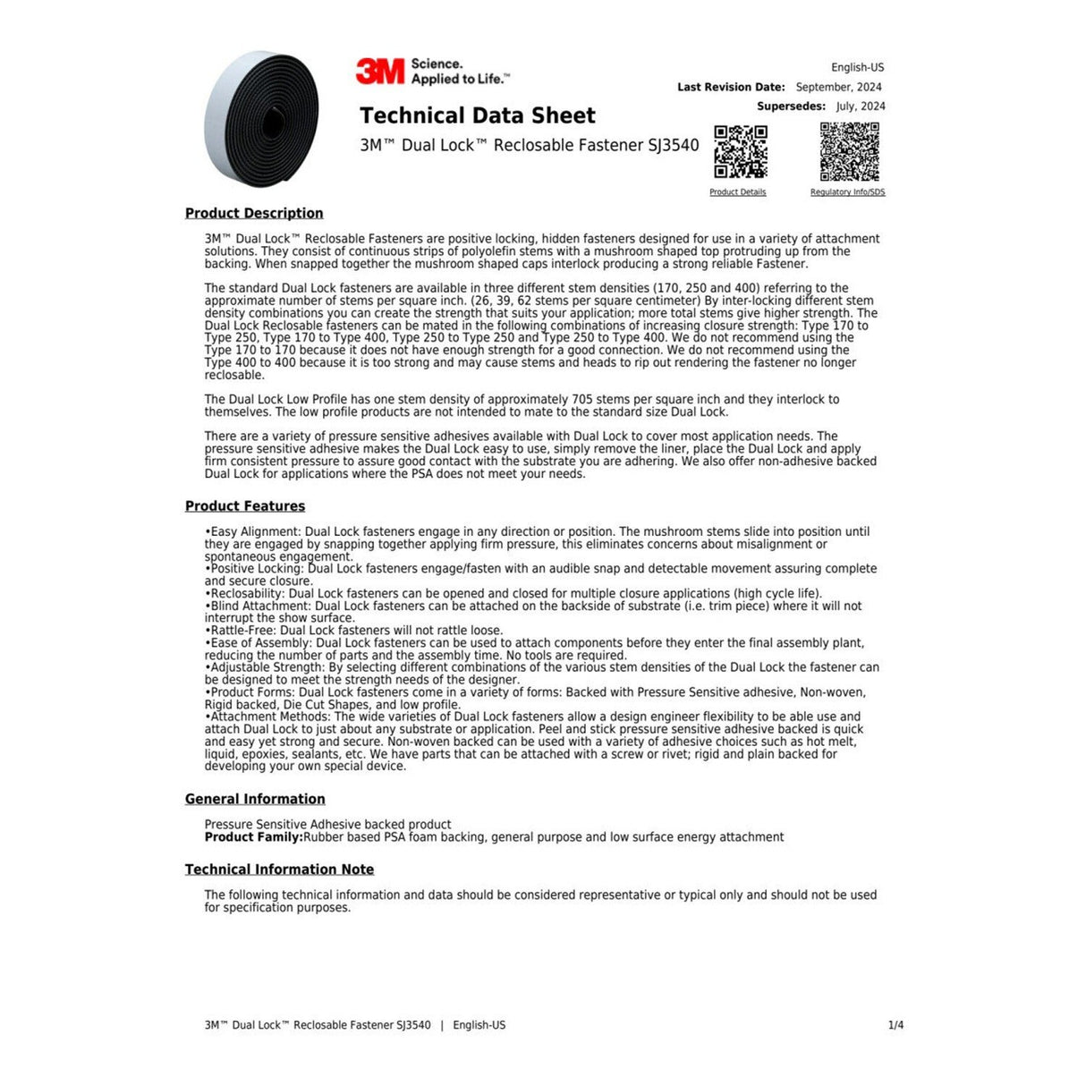3M Dual Lock Reclosable Fastener Type 250 Black 1 in x 50 yd Roll PSA Indoor (SJ3540) (7000001980) (2 Pack) - 4