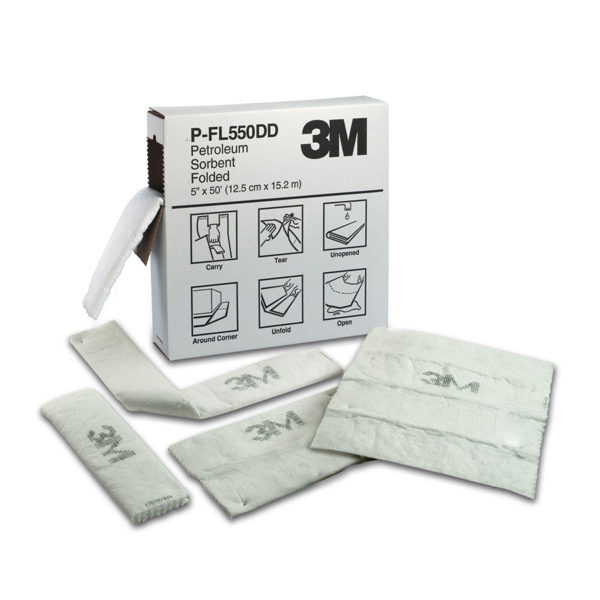 3M P-FL550DD Petroleum Sorbent Folded, Oil-Only, 5 in x 50 ft, White, Perforated every 16 in (7000002025) (3 Pack) - 2