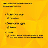 3M 2071 54356 Particulate Filter P95 Bayonet Reusable Respirator Filter (7000002058) (100 Pack) - 10