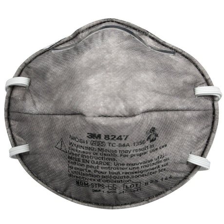 3M 54358 8247 Particulate Respirator, R95, NIOSH Approved, Nuisance Level Organic Vapor Relief, Braided Comfort Strap, Carbon Filter, Gray (7000002060) (20 Pack)