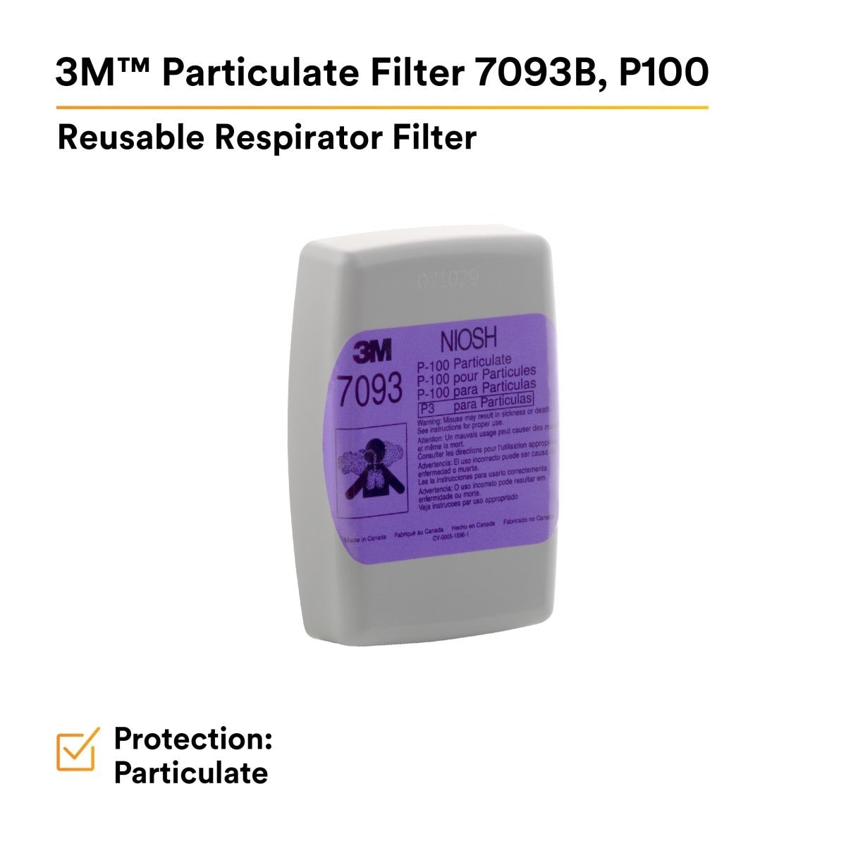 3M 7093B Particulate Filter, P100 Bayonet Reusable Respirator Filter, Magenta (7000002155) (144 Pack) - 2