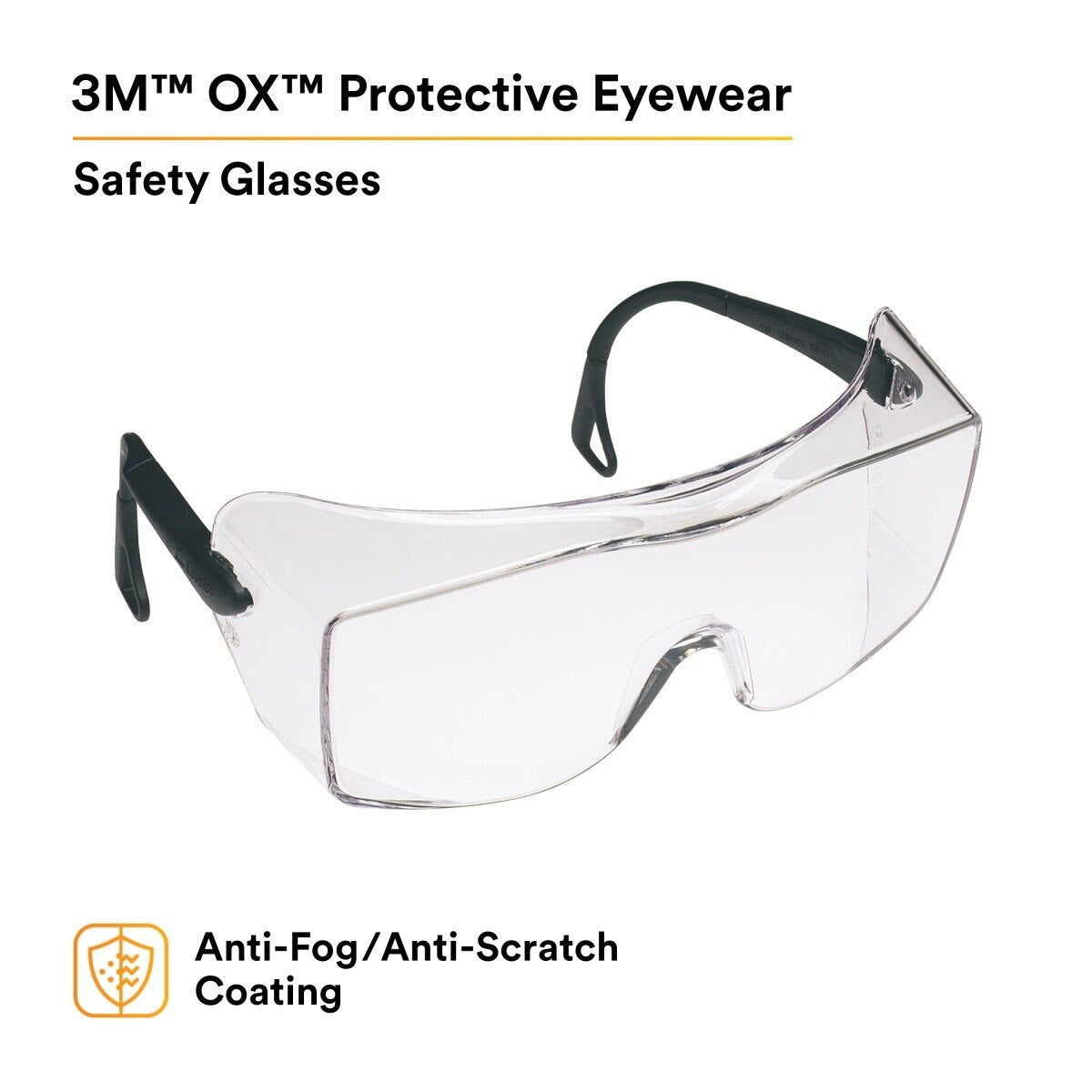 3M 62226 OX Protective Eyewear 2000, 12166-00000-20 Clear Anti-Fog Lens, Black Secure Grip Temple (7000002373) (20 Pack) - 2