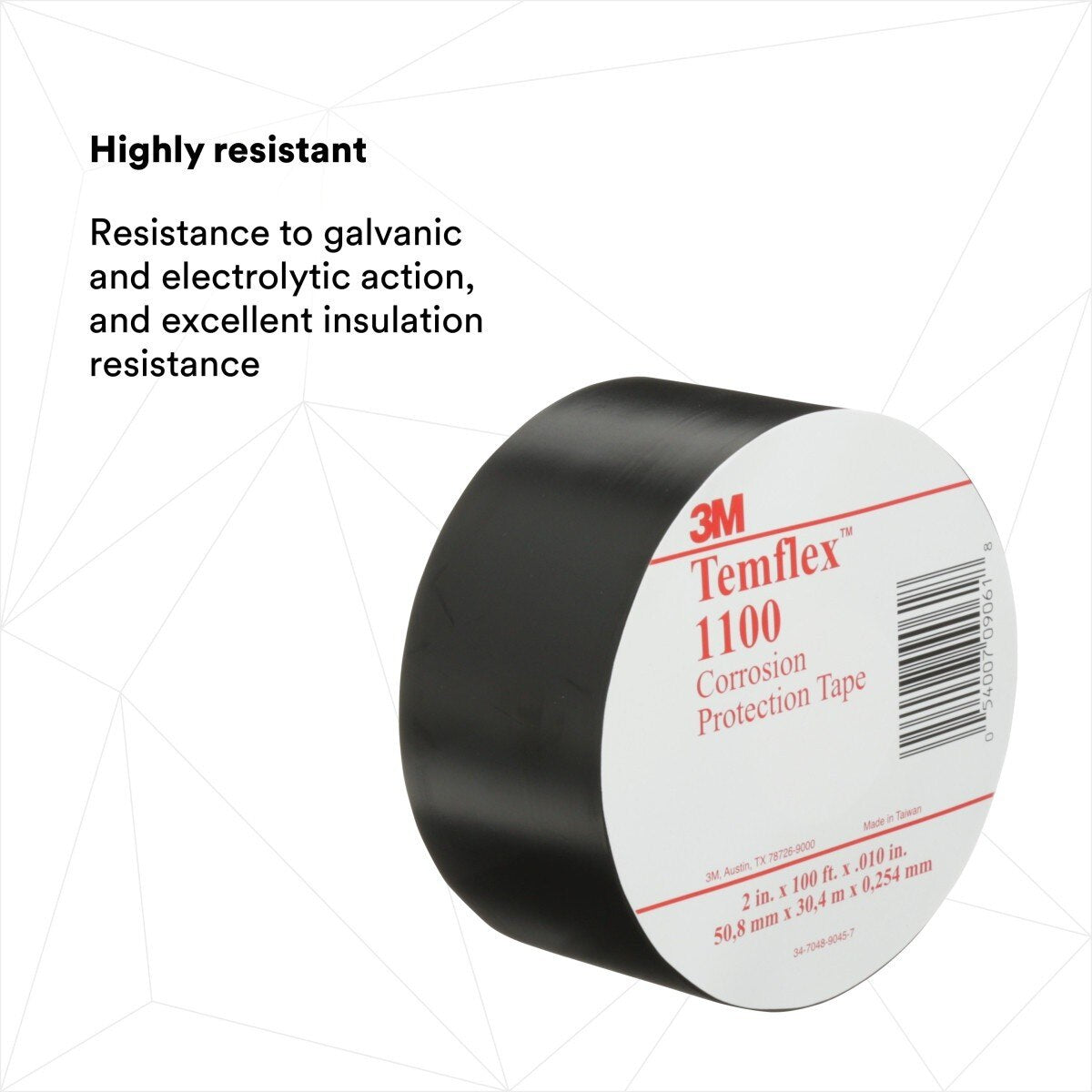 3M 1100UP-2X100FT Temflex Vinyl Corrosion Protection Tape 1100, Unprinted, Black, 2 in x 100 ft (7000005813) (24 Pack) - 2