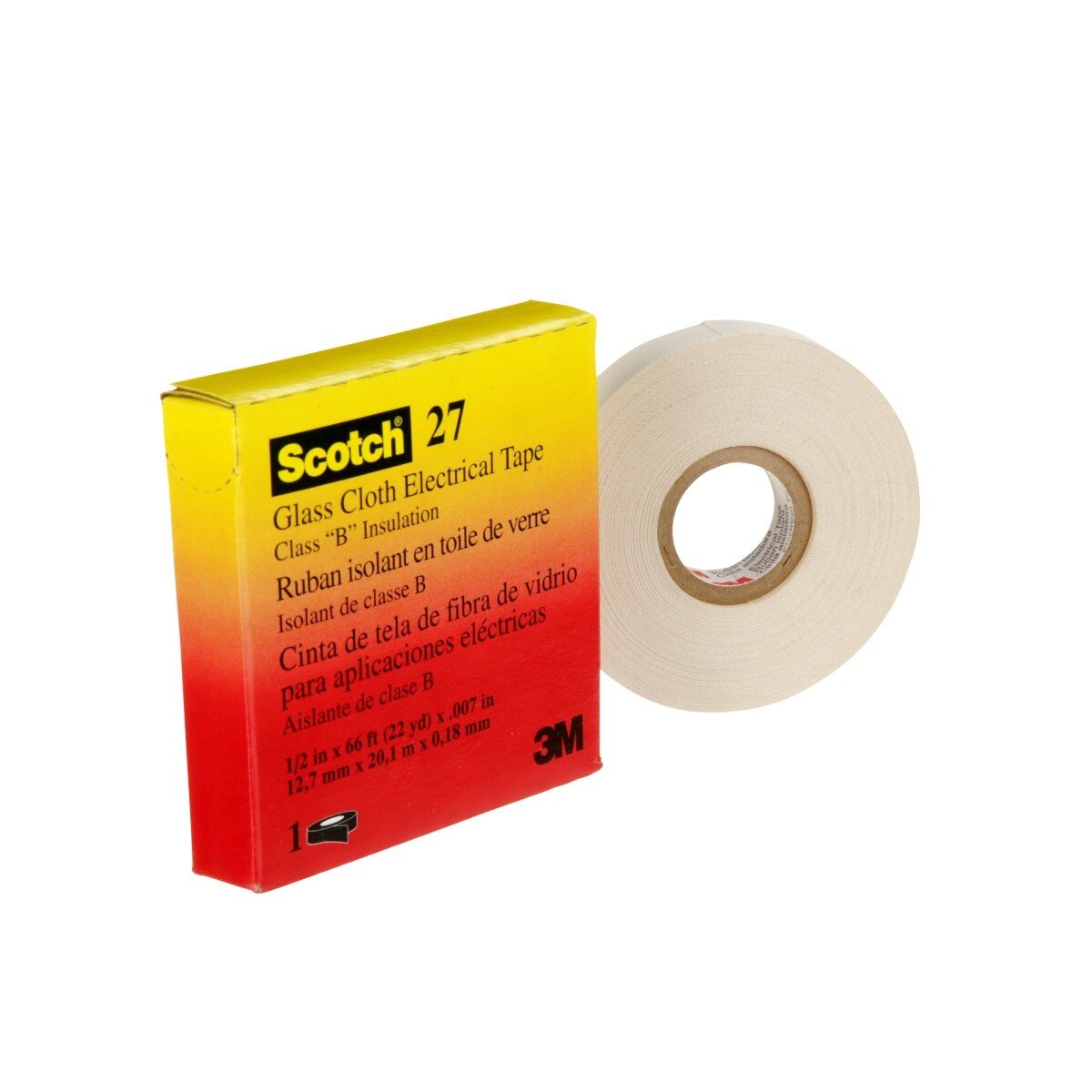 3M 27-1/2"X66' Scotch Glass Cloth Electrical Tape, 1/2 in x 66 ft, 7 mil, White, Rubber Adhesive, High Temperature (7000005814) - 2