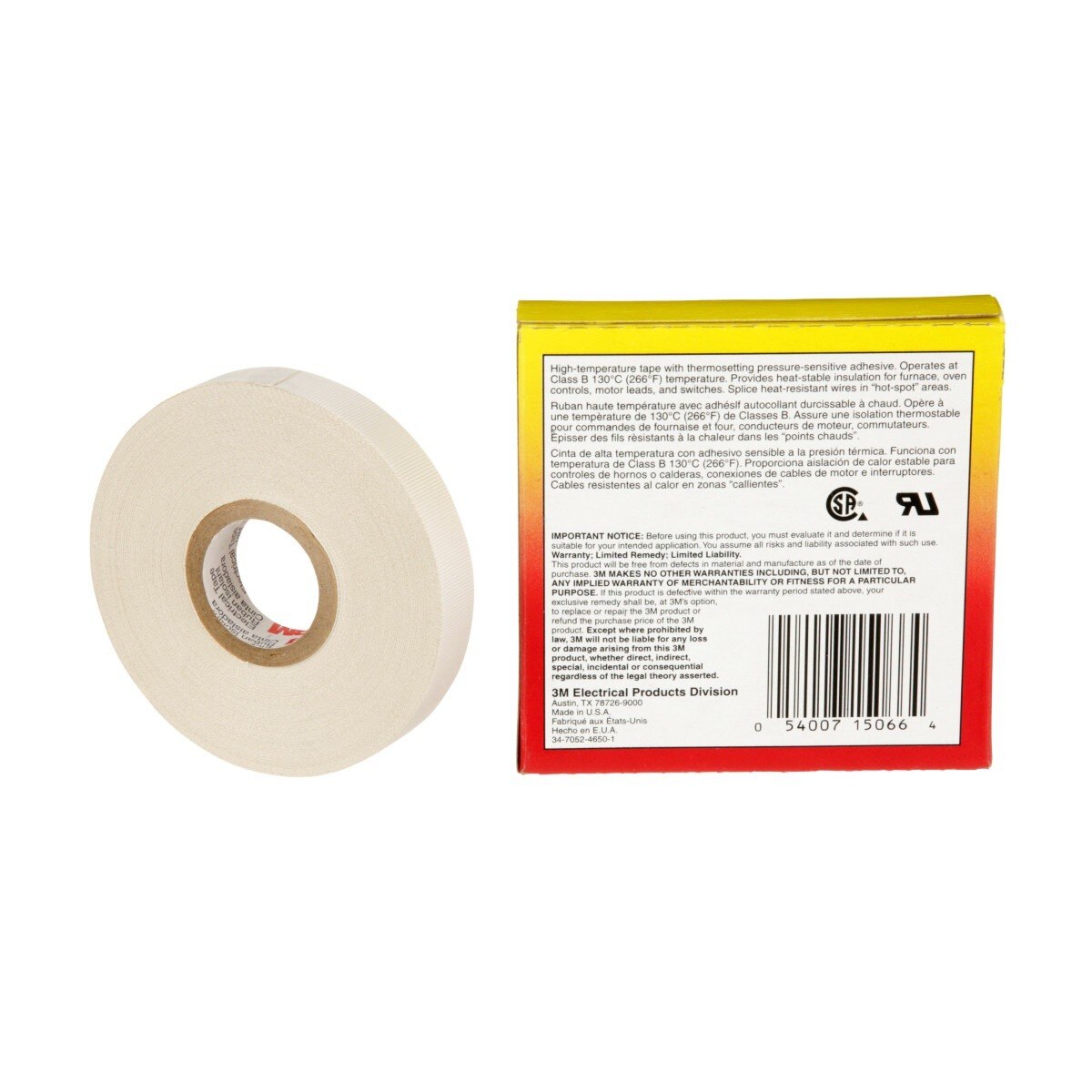 3M 27-1/2"X66' Scotch Glass Cloth Electrical Tape, 1/2 in x 66 ft, 7 mil, White, Rubber Adhesive, High Temperature (7000005814) - 4