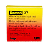 3M Scotch Glass Cloth Electrical Tape 27, 1/2 in x 66 ft, 7 mil, White, Rubber Adhesive, High Temperature (27-1/2"X66') (7000005814) (10 Pack) - 10