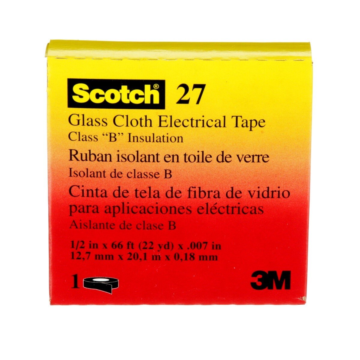 3M 27-1/2"X66' Scotch Glass Cloth Electrical Tape, 1/2 in x 66 ft, 7 mil, White, Rubber Adhesive, High Temperature (7000005814) - 10
