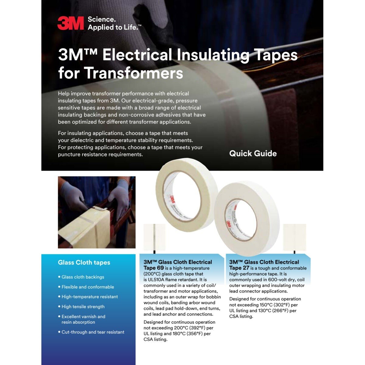 3M 69 69-3/4"X66' Scotch Glass Cloth Electrical Tape, White, 3/4 in x 66 ft, Silicone Adhesive, 7 mil, High Temperature, Flame Retardant (7000005818) - 5