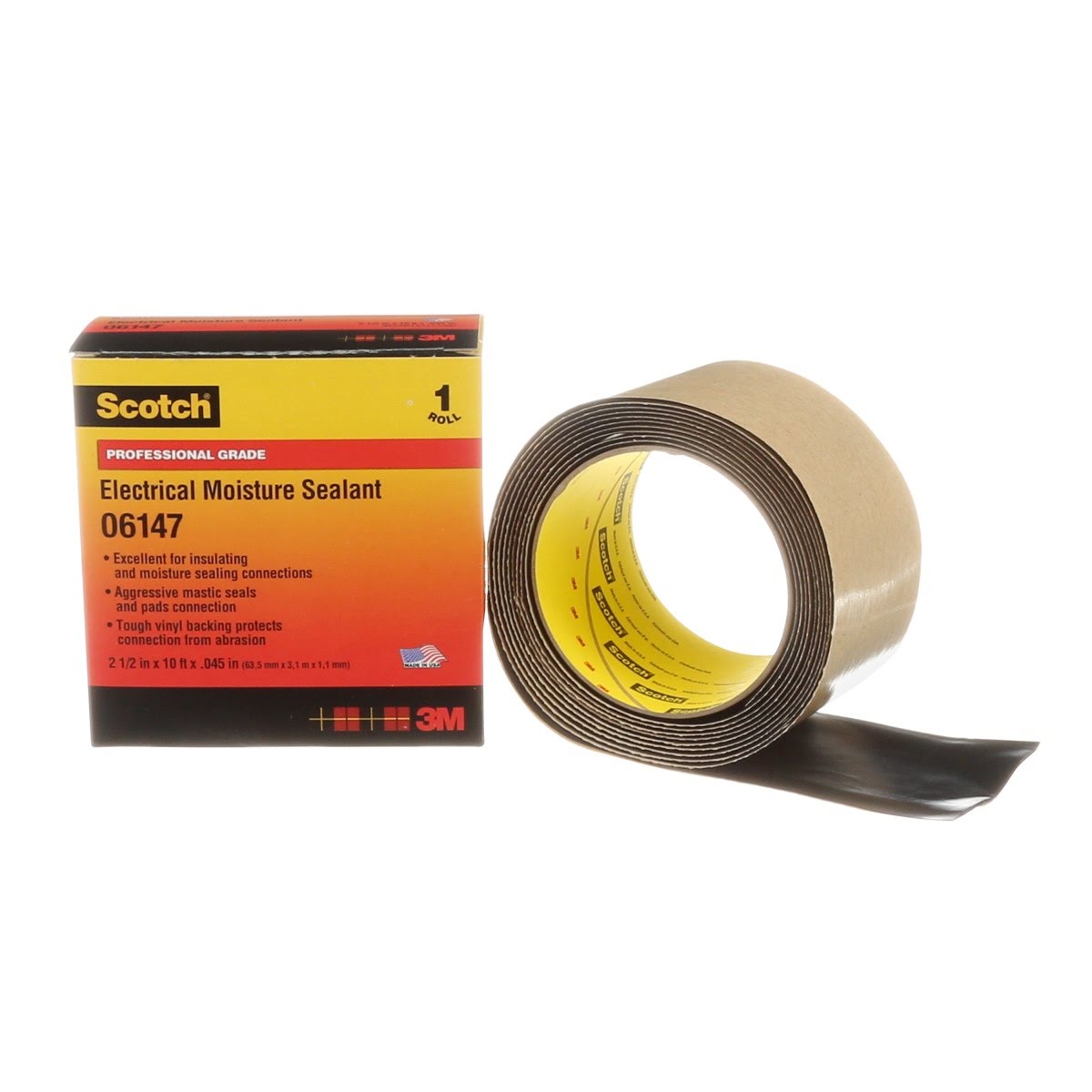 3M Scotch Electrical Moisture Sealant Roll, Black, 2-1/2 in x 10 ft (06147-2.5X10FT) (7000005872) (10 Pack)