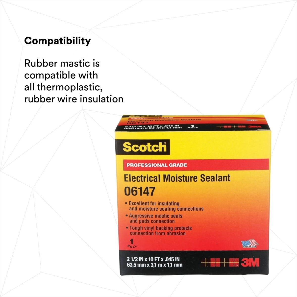 3M Scotch Electrical Moisture Sealant Roll, Black, 2-1/2 in x 10 ft (06147-2.5X10FT) (7000005872) (10 Pack) - 5
