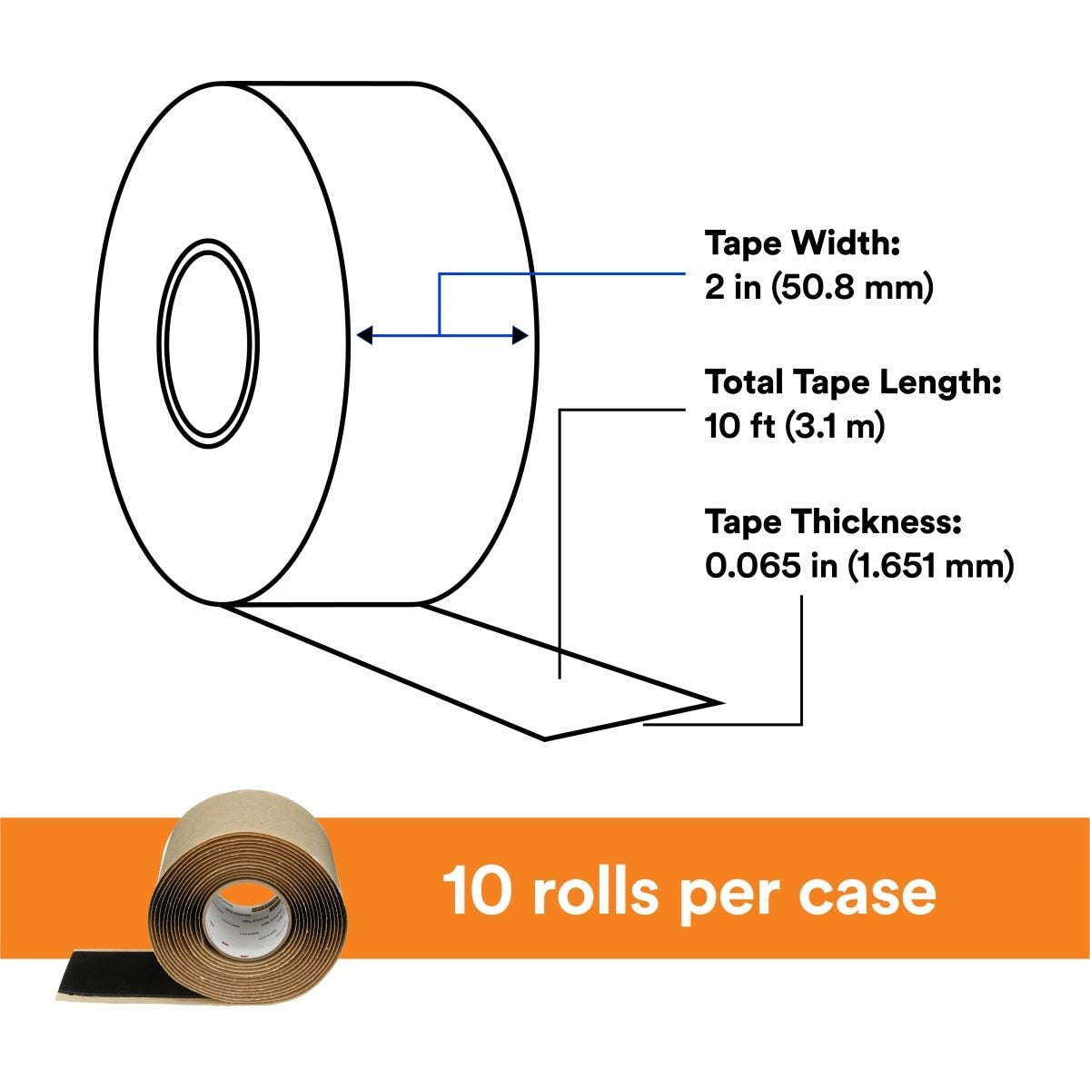 3M 2228-2X10FT Scotch Rubber Mastic Tape 2228, 2 in x 10 ft, Black, 65 mil, Conformable Self-Fusing Electrical Insulating Moisture Sealing (7000005986) - 5