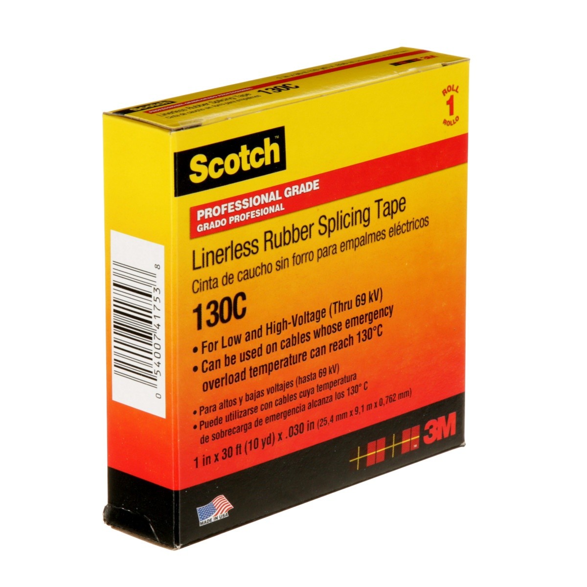 3M Scotch Linerless Rubber Splicing Tape 130C, Black, 1 in x 30 ft, 30 mil, Self Fusing, UV Resistant (130C-1X30FT) (7000006090) (24 Pack) - 7