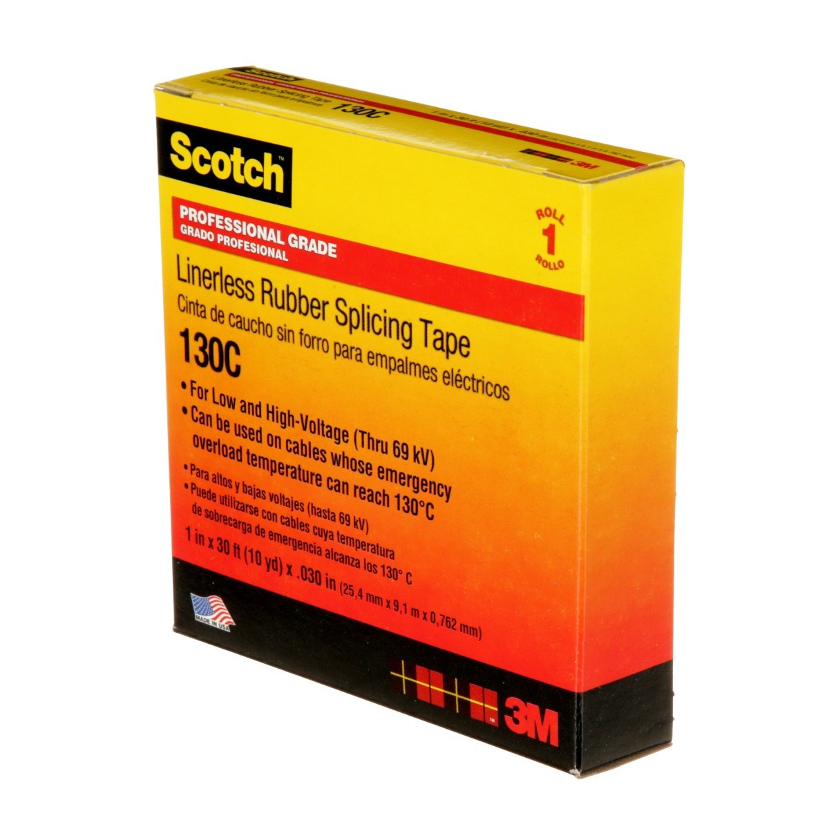 3M Scotch Linerless Rubber Splicing Tape 130C, Black, 1 in x 30 ft, 30 mil, Self Fusing, UV Resistant (130C-1X30FT) (7000006090) (24 Pack) - 8