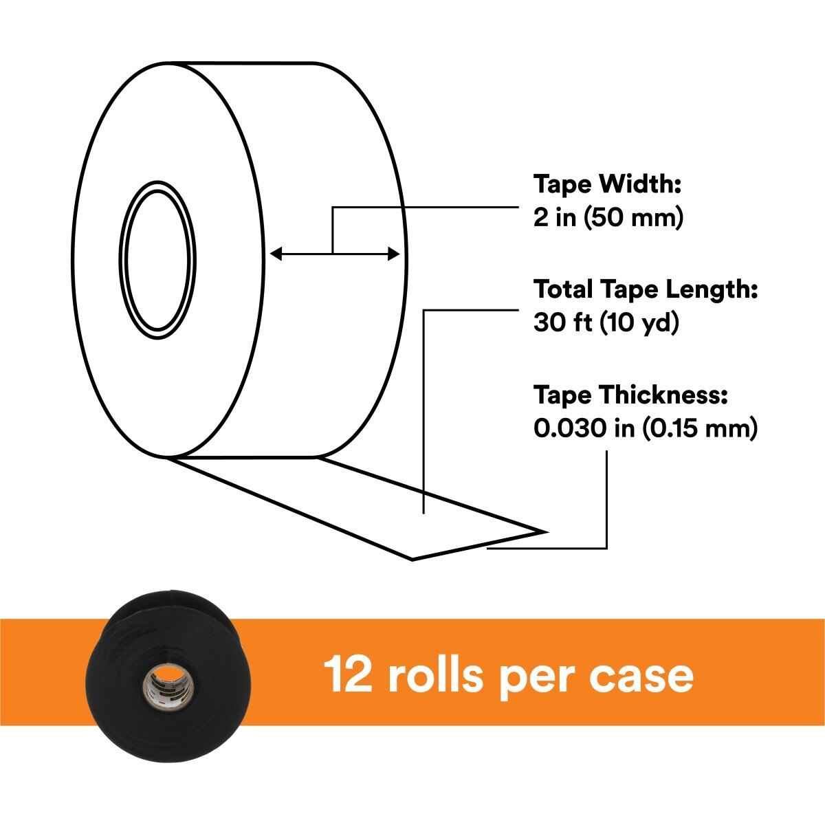 3M 7000006091 Linerless Rubber Splicing Tape 130C, 2 in. x 30 ft, Professional Grade (1 Roll) - 7