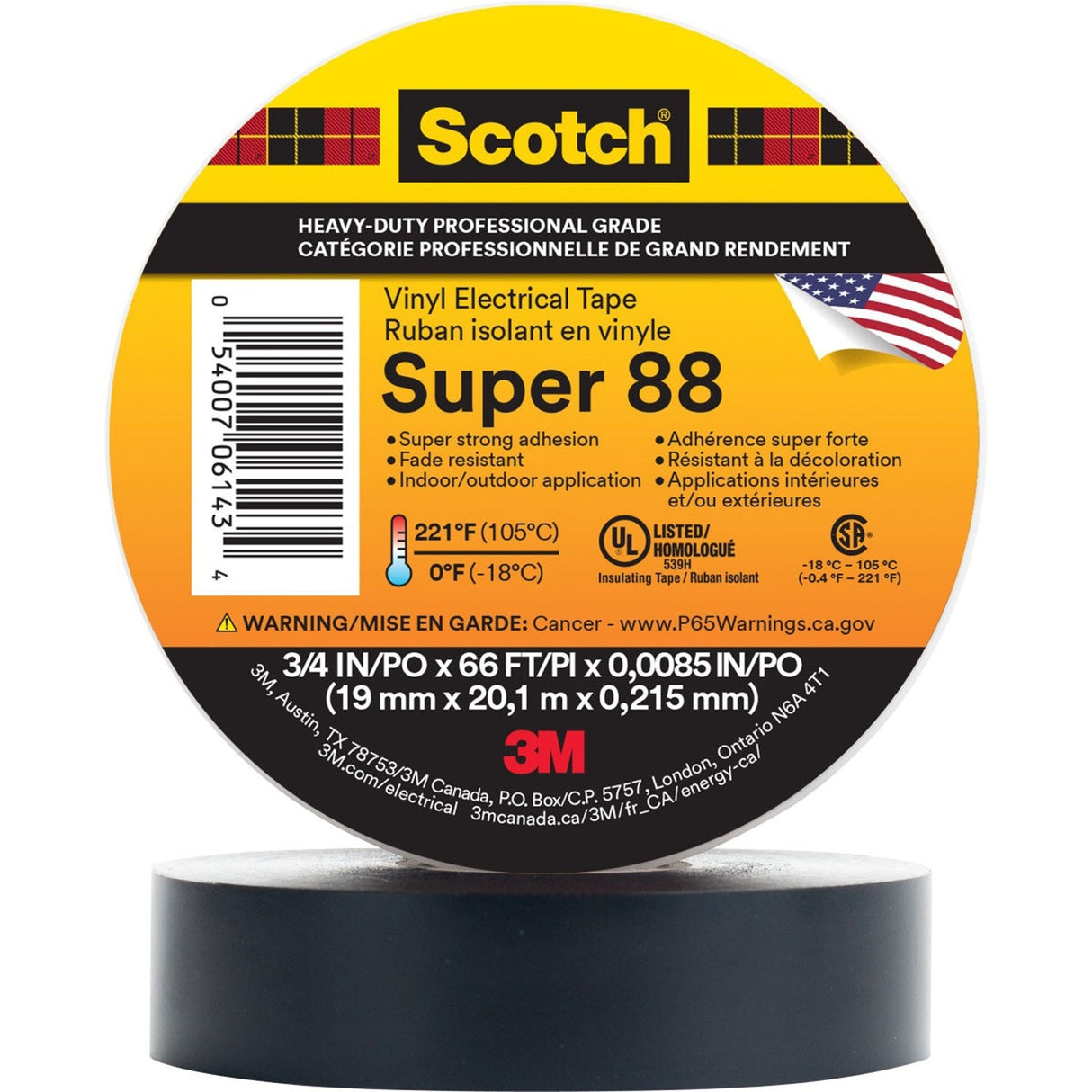 3M Super 88 88-3/4X66FT Scotch Vinyl Electrical Tape Black 3/4 in x 66 ft Premium Grade Heavy Duty (7000006092) (100 Pack) - 5