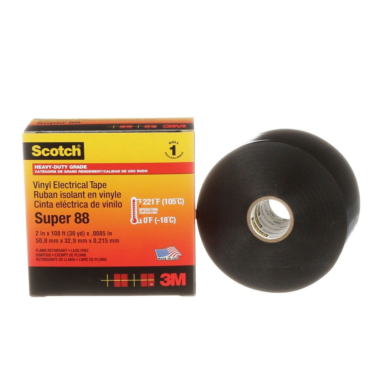 3M Scotch Super 88 Vinyl Electrical Tape, Black, 2 in x 36 yd, Premium Grade, Rubber Resin Adhesive, PVC Backing (88-2X36YD) (7000006093) (12 Pack) - 7