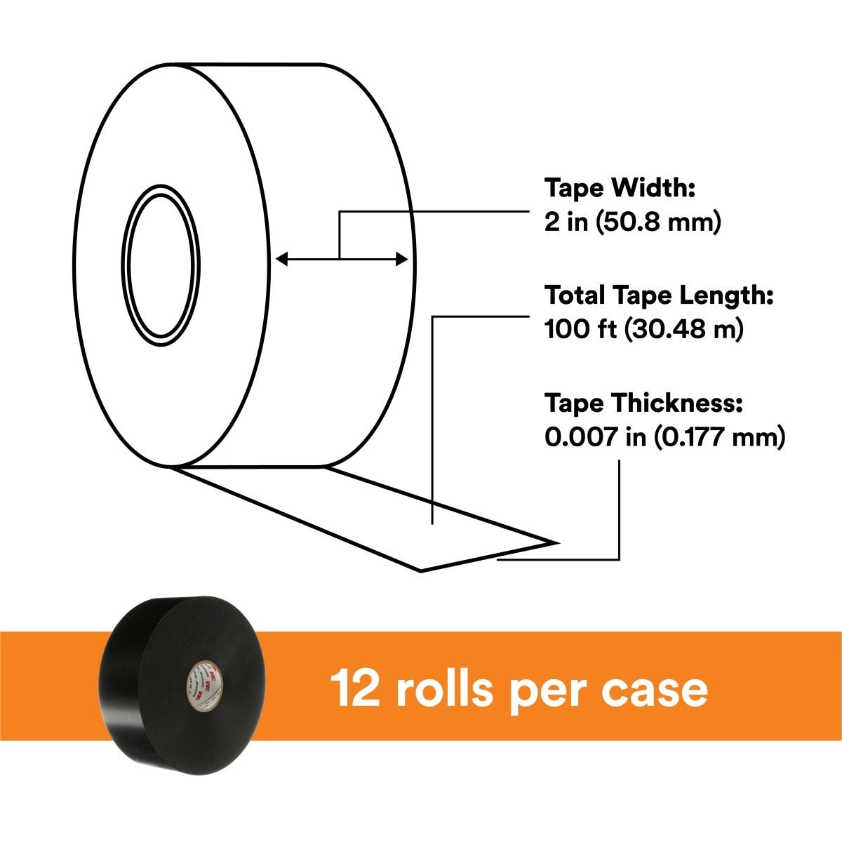3M 51UP-2X100FT Vinyl Corrosion Protection Tape 51, Unprinted, Black, 2 in x 100 ft (7000006135) (12 Pack) - 5