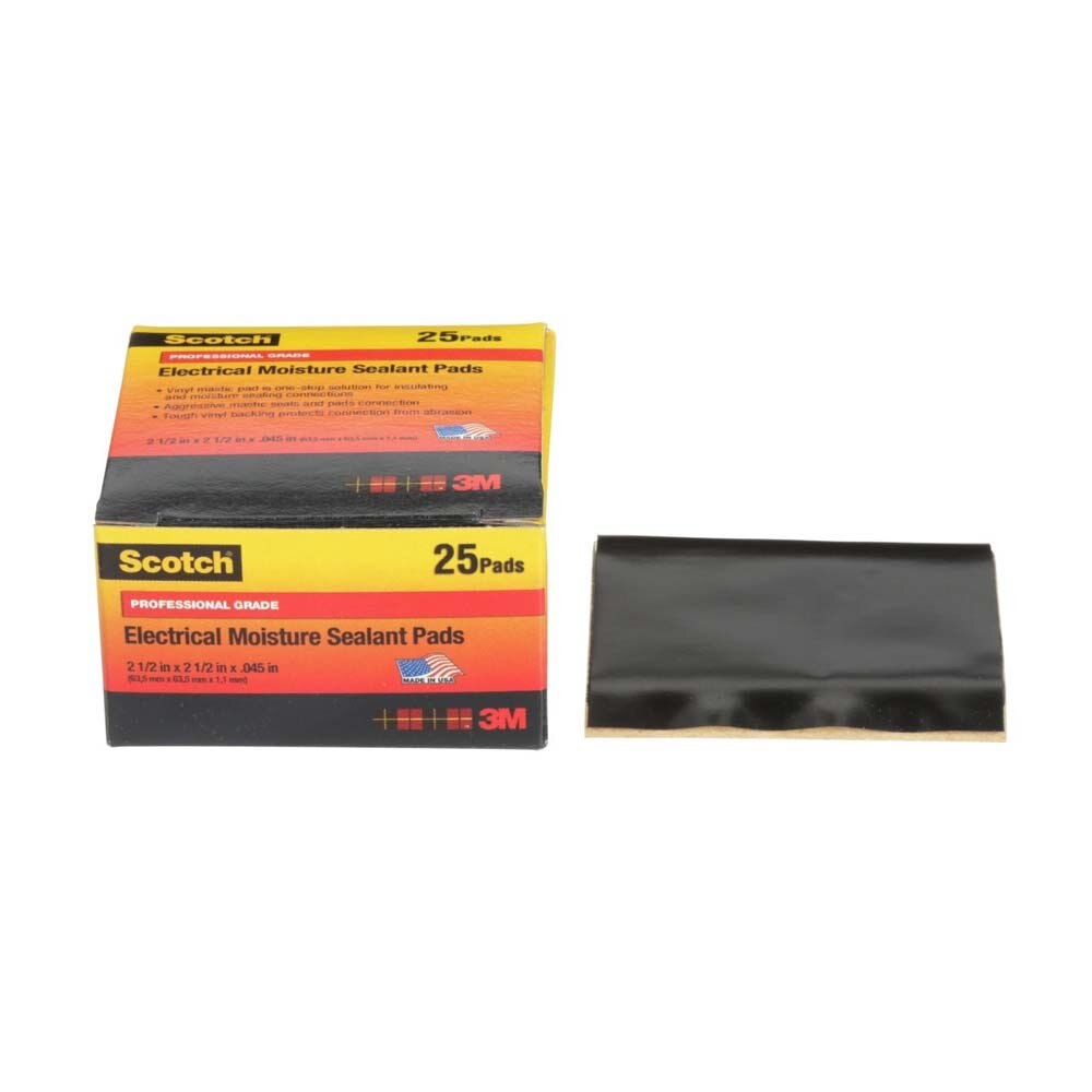 3M 7000006236 Scotch Electrical Moisture Sealant Pad 06149, 2-1/2 in x 2-1/2 in, Black, Box (25 Pack)