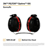 3M H10B PELTOR Optime 105 Behind-the-Head Earmuffs, 29 dB NRR (7000009664) - 5