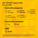 3M H10B PELTOR Optime 105 Behind-the-Head Earmuffs, 29 dB NRR (7000009664) - 10