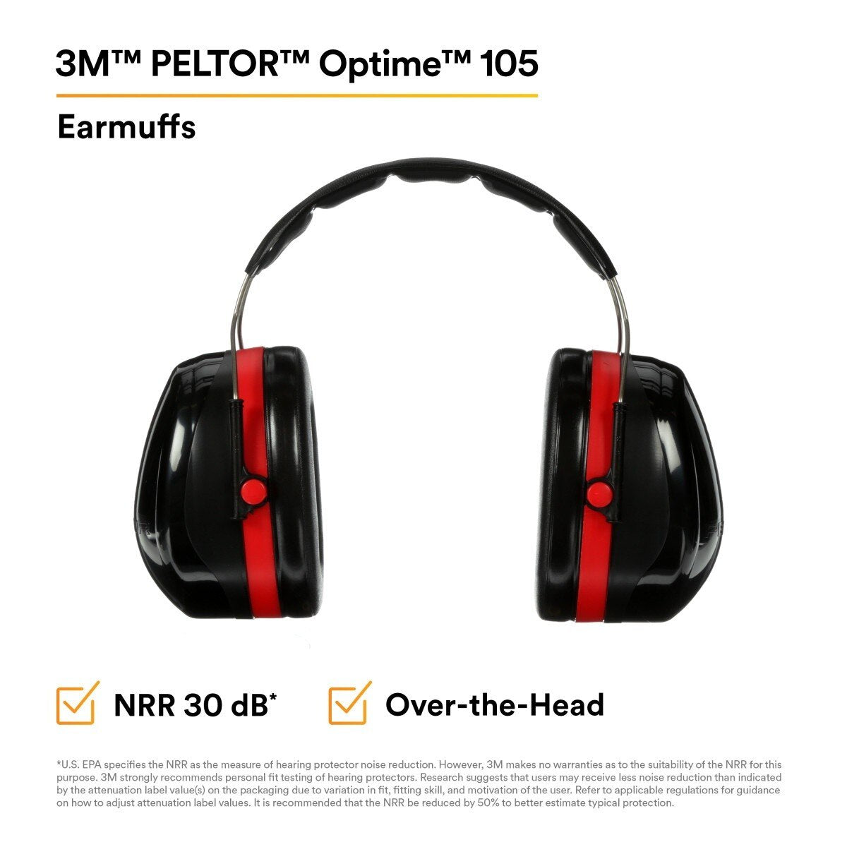 3M 7000009665 PELTOR Optime 105 Over-the-Head Earmuffs, NRR 30 dB (1 Count) (10 Pack) - 5