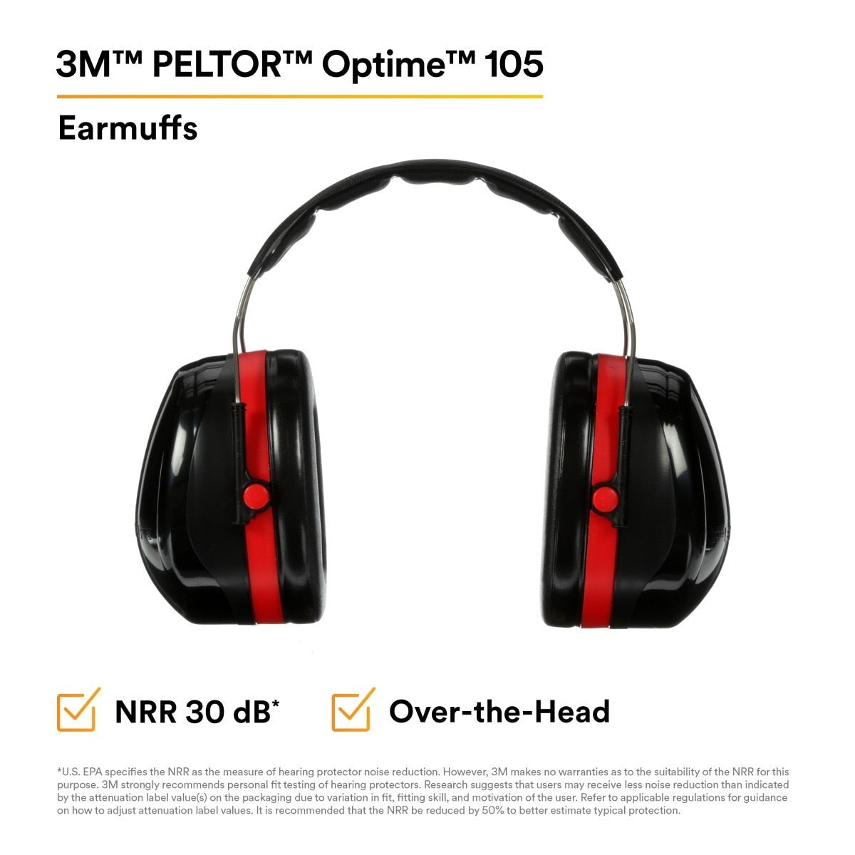 3M H10A PELTOR Optime 105 Over-the-Head Earmuffs, NRR 30 dB (7000009665) - 5