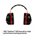 3M 7000009665 PELTOR Optime 105 Over-the-Head Earmuffs, NRR 30 dB (1 Count) (10 Pack) - 6