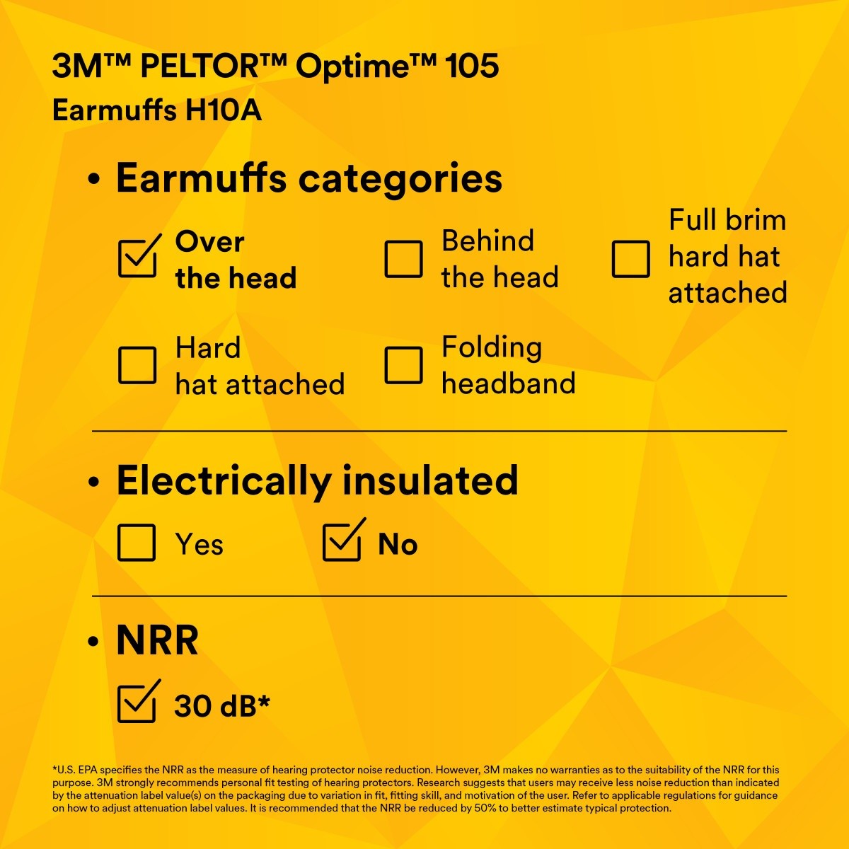 3M H10A PELTOR Optime 105 Over-the-Head Earmuffs, NRR 30 dB (7000009665) - 9
