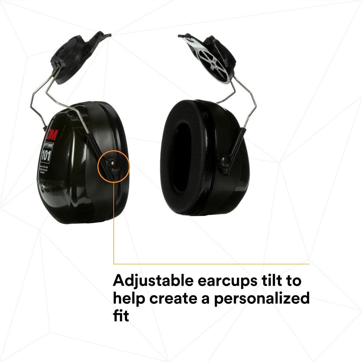 3M H7P3E PELTOR Optime 101 Hard Hat Attached Earmuffs 24 dB NRR (7000009668) - 9