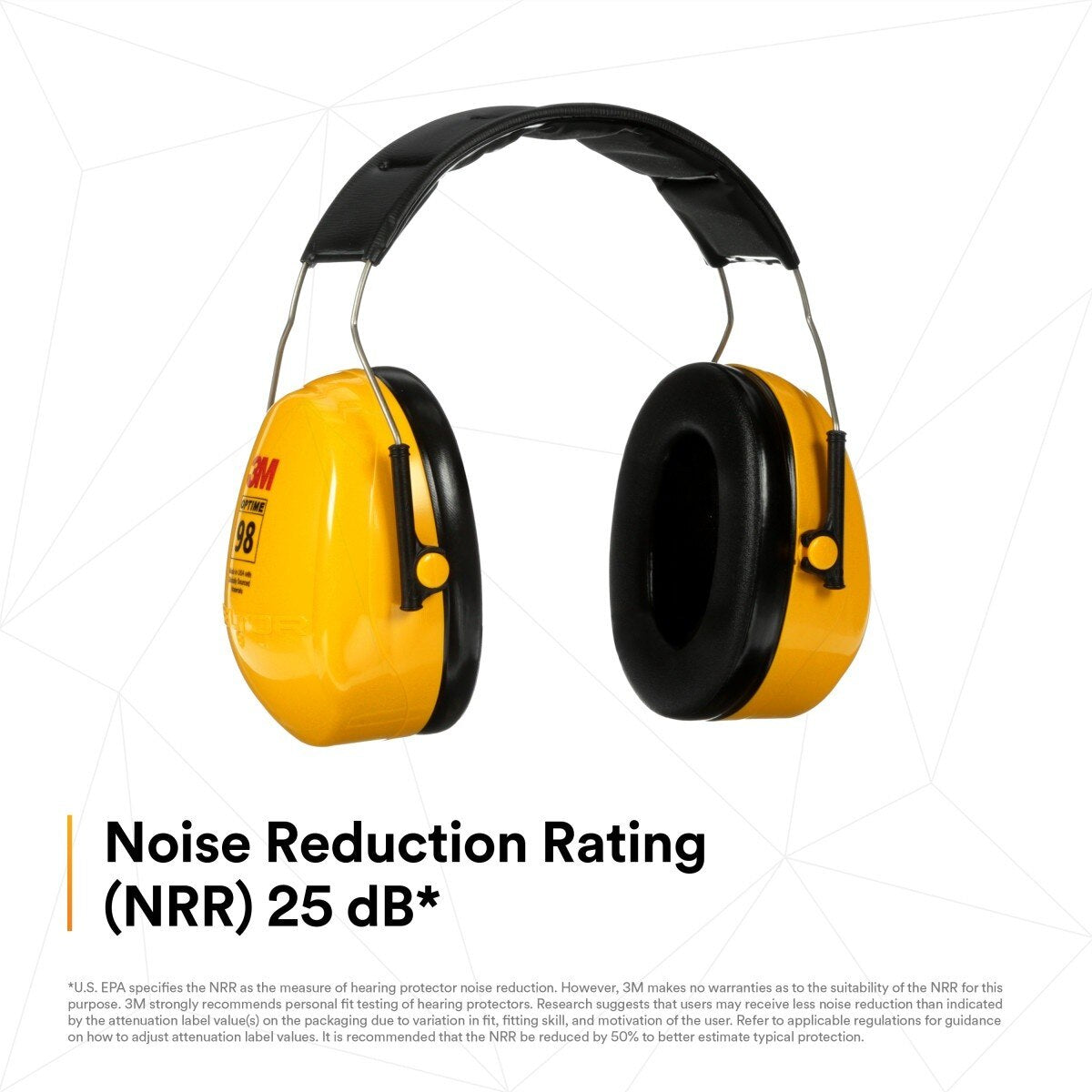 3M H9A 08091 PELTOR Optime 98 Over-the-Head Earmuffs, 25 dB NRR (7000009670) (1 Count) - 9
