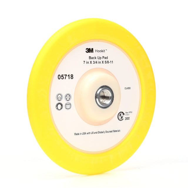 3M 05718 Hookit Back Up Pad, Yellow, 7 in x 3/4 in x 5/8-11 (7000021277)