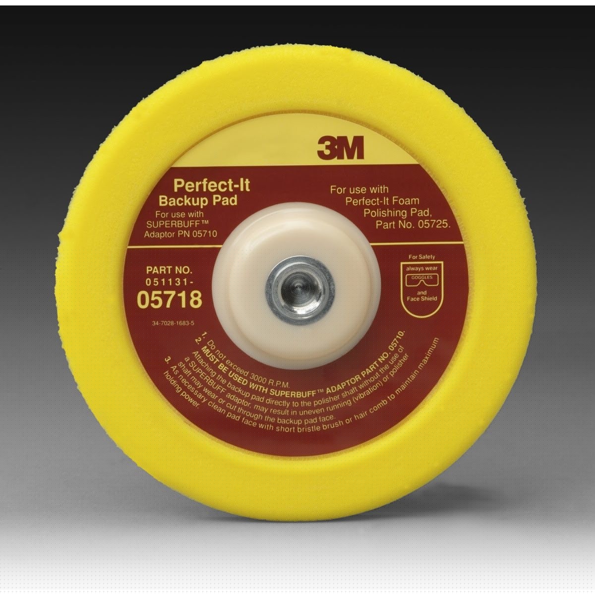 3M 05718 Hookit Back Up Pad, Yellow, 7 in x 3/4 in x 5/8-11 (7000021277) - 2