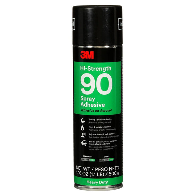 3M 90 Hi-Strength Spray Adhesive, Clear, 24 fl oz Can (Net Wt 17.6 oz) (30023) (7000023924) (12 Pack)
