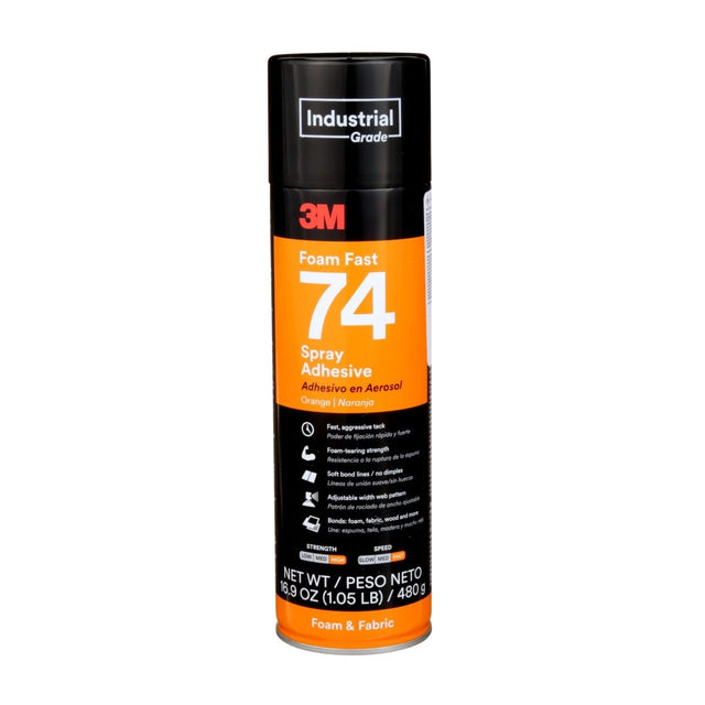 3M 74 82242 Foam Fast Spray Adhesive, Orange, 24 fl oz Can, Net Wt 16.9 oz (7000023925)