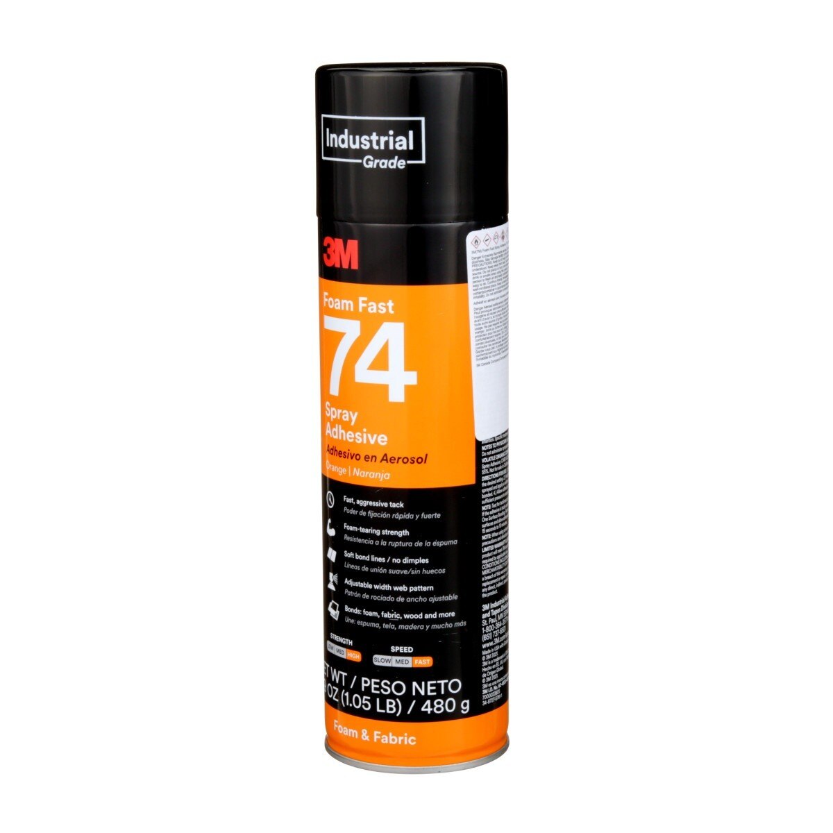 3M 74 Foam Fast Spray Adhesive, Orange, 24 fl oz Can, Net Wt 16.9 oz (82242) (7000023925) (12 Pack) - 3