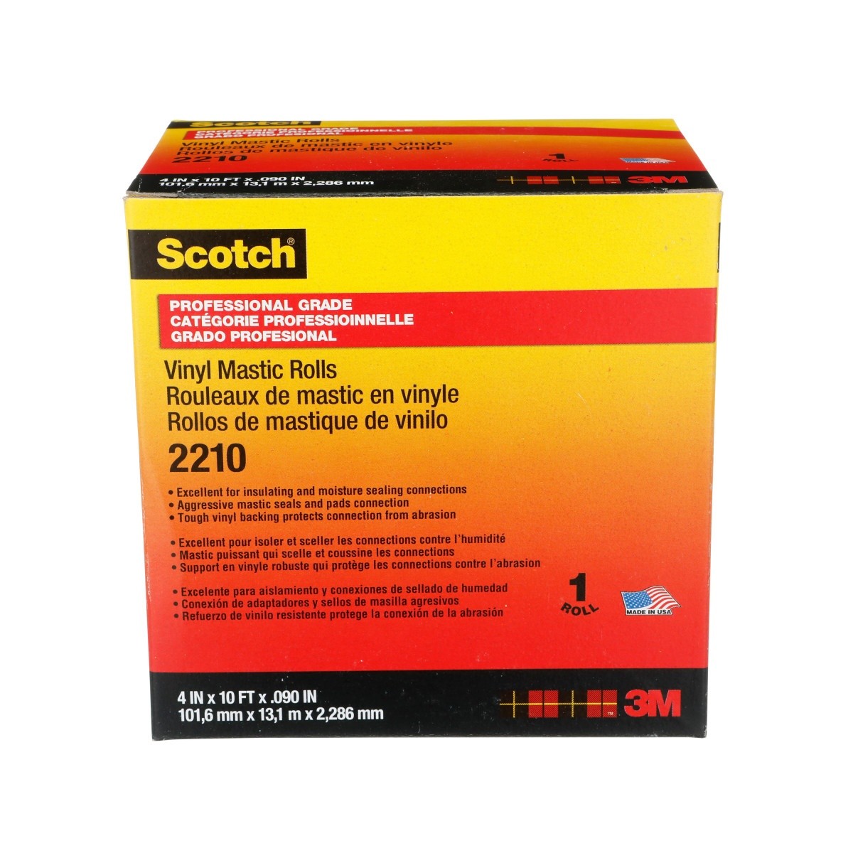 3M Scotch 2210 Vinyl Mastic Roll Electrical Tape, Self-Fusing Mastic, Black, 4 in x 10 ft (2210-4X10FT) (7000026559) (10 Pack) - 4