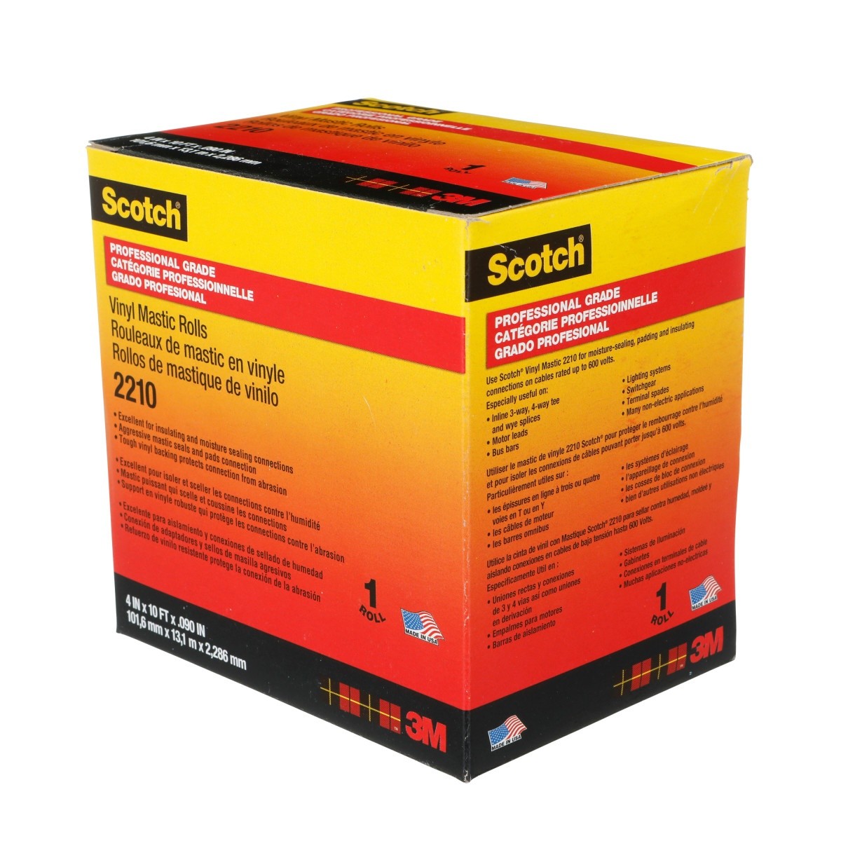 3M Scotch 2210 Vinyl Mastic Roll Electrical Tape, Self-Fusing Mastic, Black, 4 in x 10 ft (2210-4X10FT) (7000026559) (10 Pack) - 5