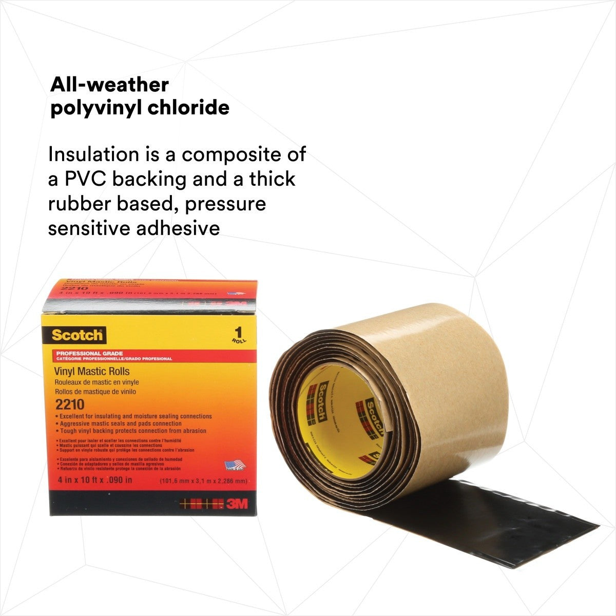 3M Scotch 2210 Vinyl Mastic Roll Electrical Tape, Self-Fusing Mastic, Black, 4 in x 10 ft (2210-4X10FT) (7000026559) (10 Pack) - 9