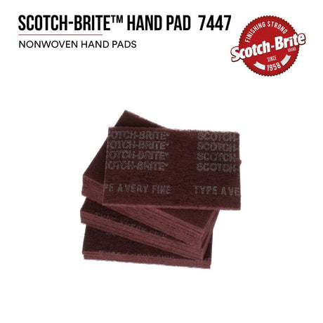 3M HP-HP 7447 Scotch-Brite General Purpose Hand Pad, Very Fine, Aluminum Oxide, Maroon, 6 in x 9 in (7000027560) (60 Pack) - 3