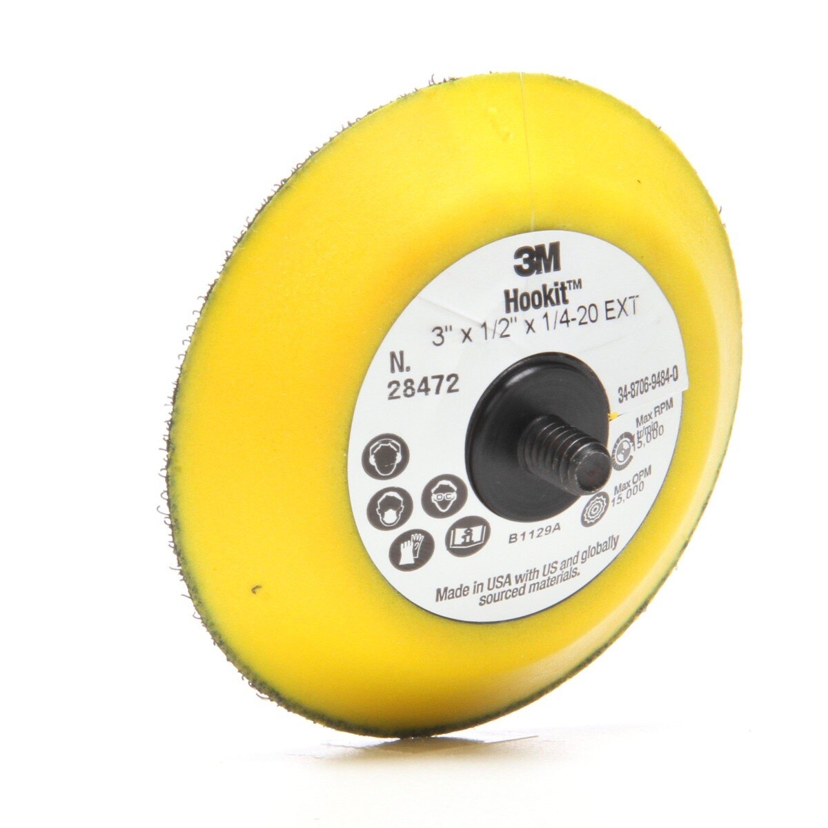 3M 28472 Hookit Disc Pad for Hook and Loop Discs, 3 in x 1/2 in, 1/4-20 External, Yellow (7000028220) (5 Pack) - 2