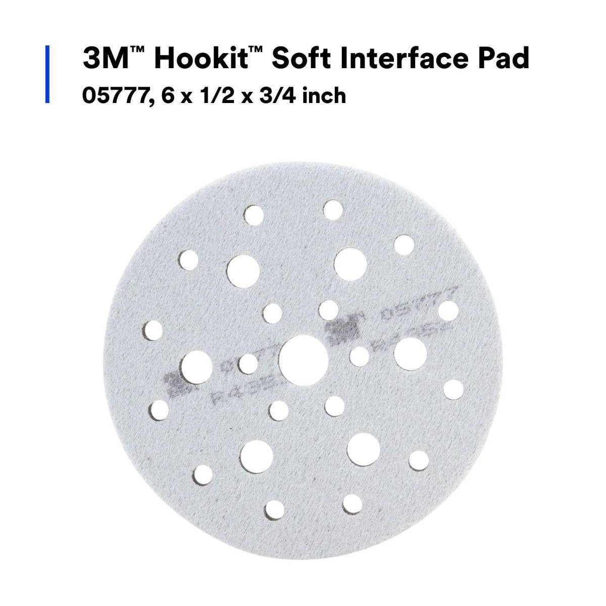 3M 05777 5777 Hookit Soft Interface Pad, Gray Foam, Hole Pattern, 6 in x 1/2 in x 3/4 in, Auto Body Sanding (7000028239) (10 Pack) - 7