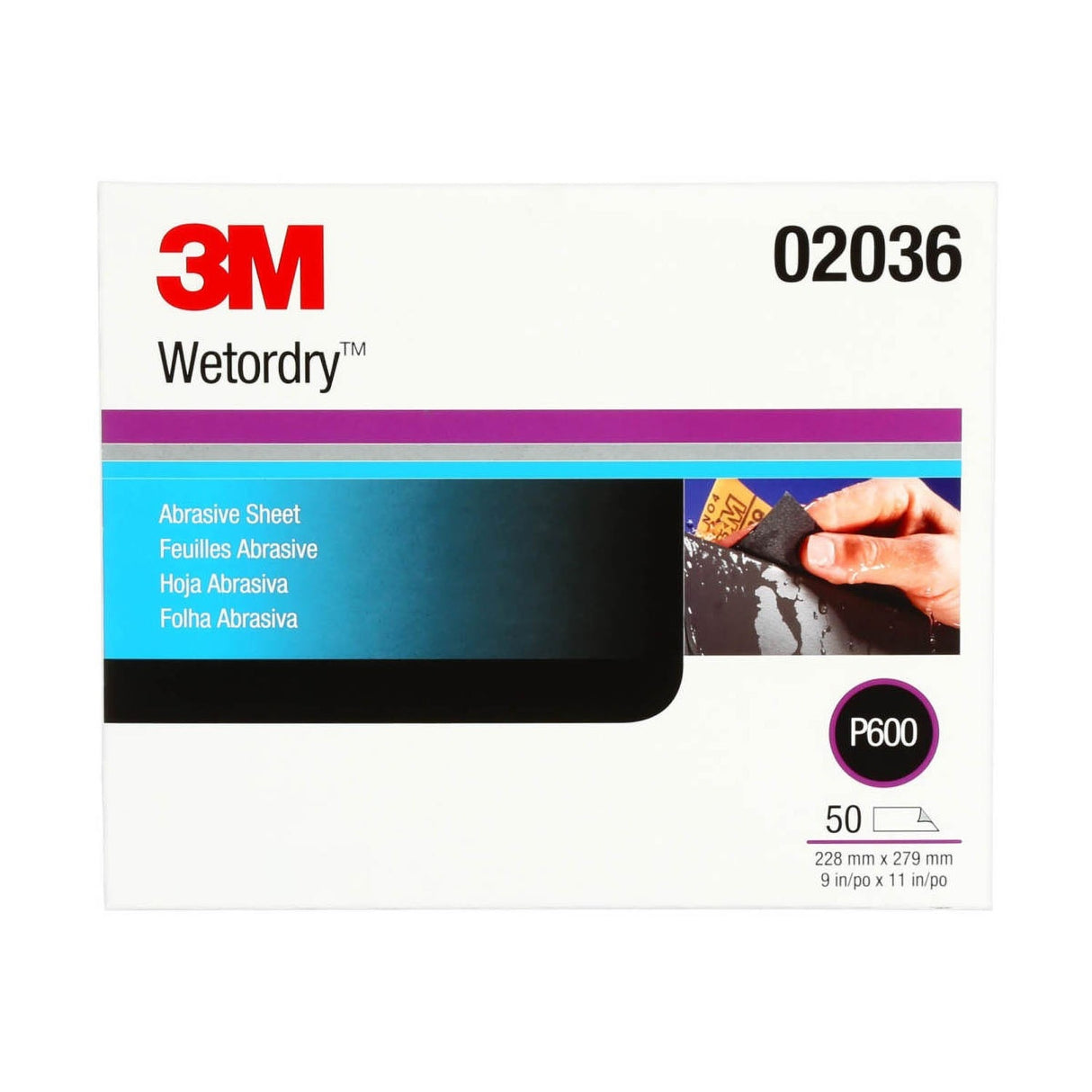 3M 02036 213Q Abrasive Sheet, P600, Wet/Dry Aluminum Oxide, Black, 9 in x 11 in (7000028325) (250 Pack) - 10