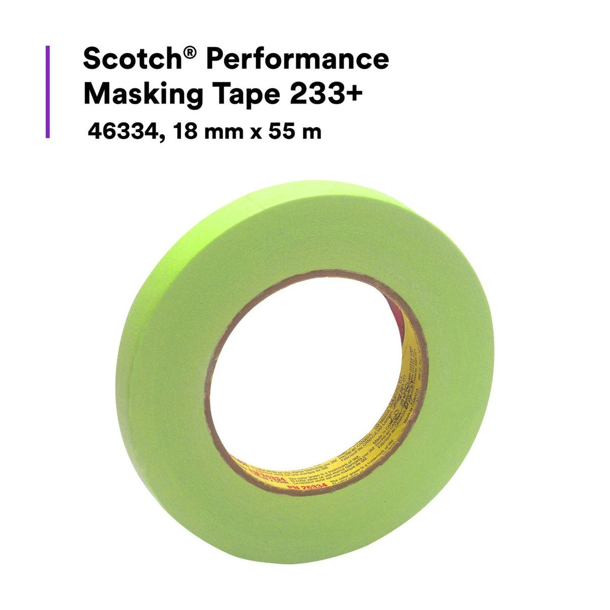 3M 233+ 46334 Scotch Performance Green Masking Tape, Crepe Paper, Rubber Adhesive, 18 mm x 55 m (7000028422) (48 Pack) - 6