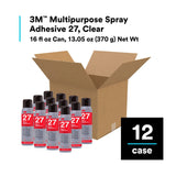 3M 27 Multi-Purpose Spray Adhesive, Clear, 16 fl oz Can Net Wt 13.05 oz (7000028596) (Case of 12) (12 Pack) - 10