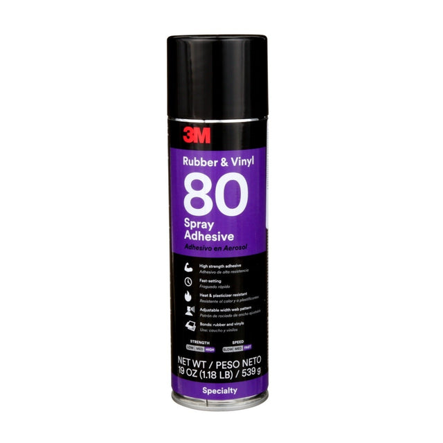 3M 80 Rubber and Vinyl Spray Adhesive Yellow, 24 fl oz Can, Net Wt 19 oz (82618) (7000028604) (6 Pack)