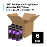 3M 80 Rubber and Vinyl Spray Adhesive Yellow, 24 fl oz Can, Net Wt 19 oz (82618) (7000028604) (6 Pack) - 9