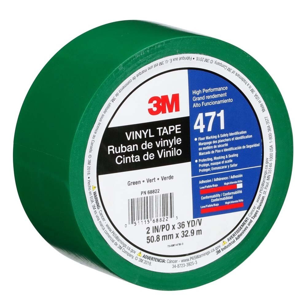 3M 7000028855 Vinyl Tape 471 Green 2 in x 36 yd 5.2 mil (24 Pack) - 3