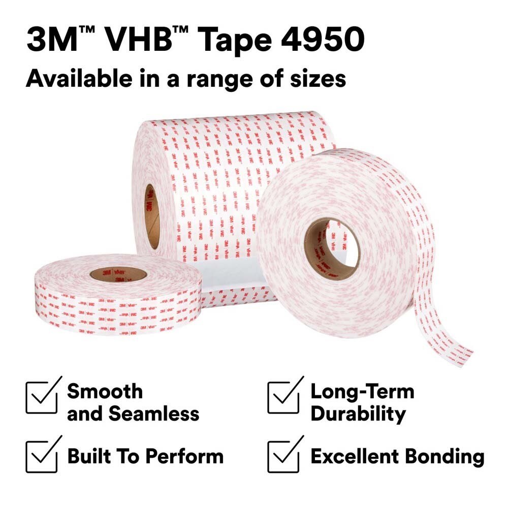 3M 7000028871 VHB Tape 4950 White, Mounting Tape 1 in x 36 yd 45.0 mil (9 Pack) - 6