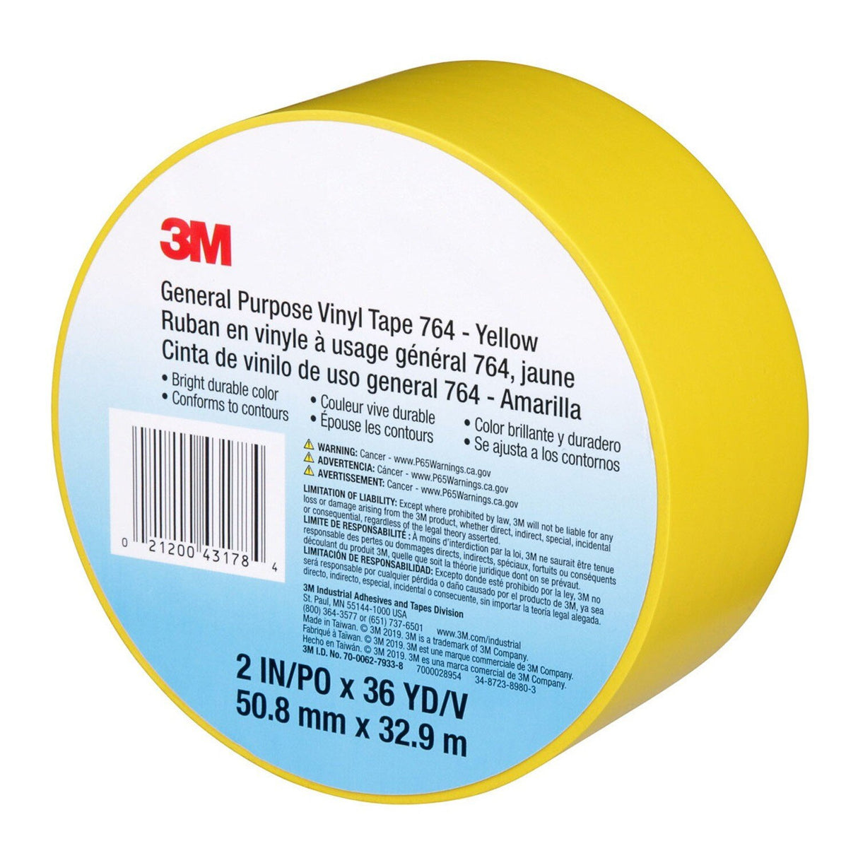 3M 764 General Purpose Vinyl Tape Yellow 2 in x 36 yd 5 mil Light Traffic Floor Marking and Color Coding (7000028954) - 9