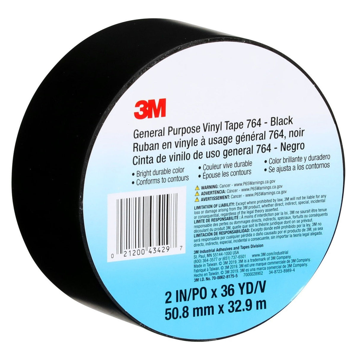 3M 764 General Purpose Vinyl Tape, Black, 2 in x 36 yd, 5 mil, Floor Marking, Color Coding, Bundling (7000028962) (24 Pack) - 10
